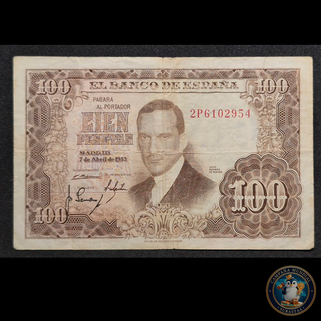 D457 .- BILLETE DE 100 PESETAS FECHADO: 7 DE ABRIL DE 1953. VF-   ESPAÑA