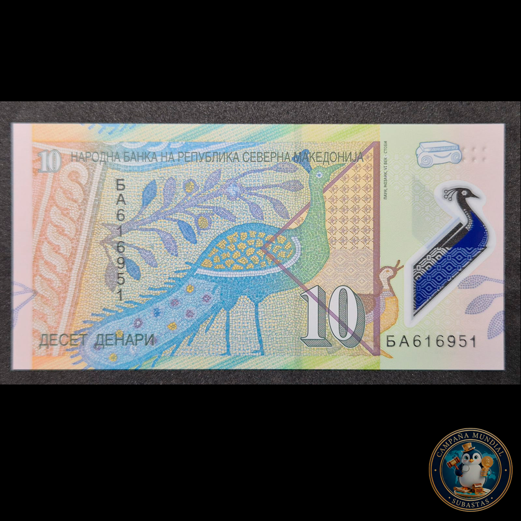 D461 .- BILLETE DE 10 DENARES DE MACEDONIA DEL NORTE. POLIMERO   UNC  MACEDONIA DEL NORTE