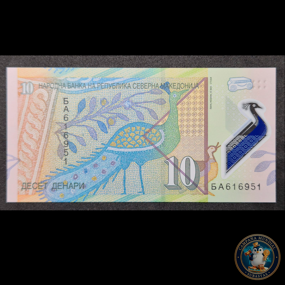 D461 .- BILLETE DE 10 DENARES DE MACEDONIA DEL NORTE. POLIMERO   UNC  MACEDONIA DEL NORTE