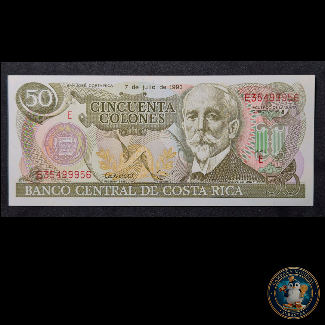 D462 .- BILLETE DE 50 COLONES FECHADO 7 DE JULIO DE 1993.  UNC    COSTA RICA