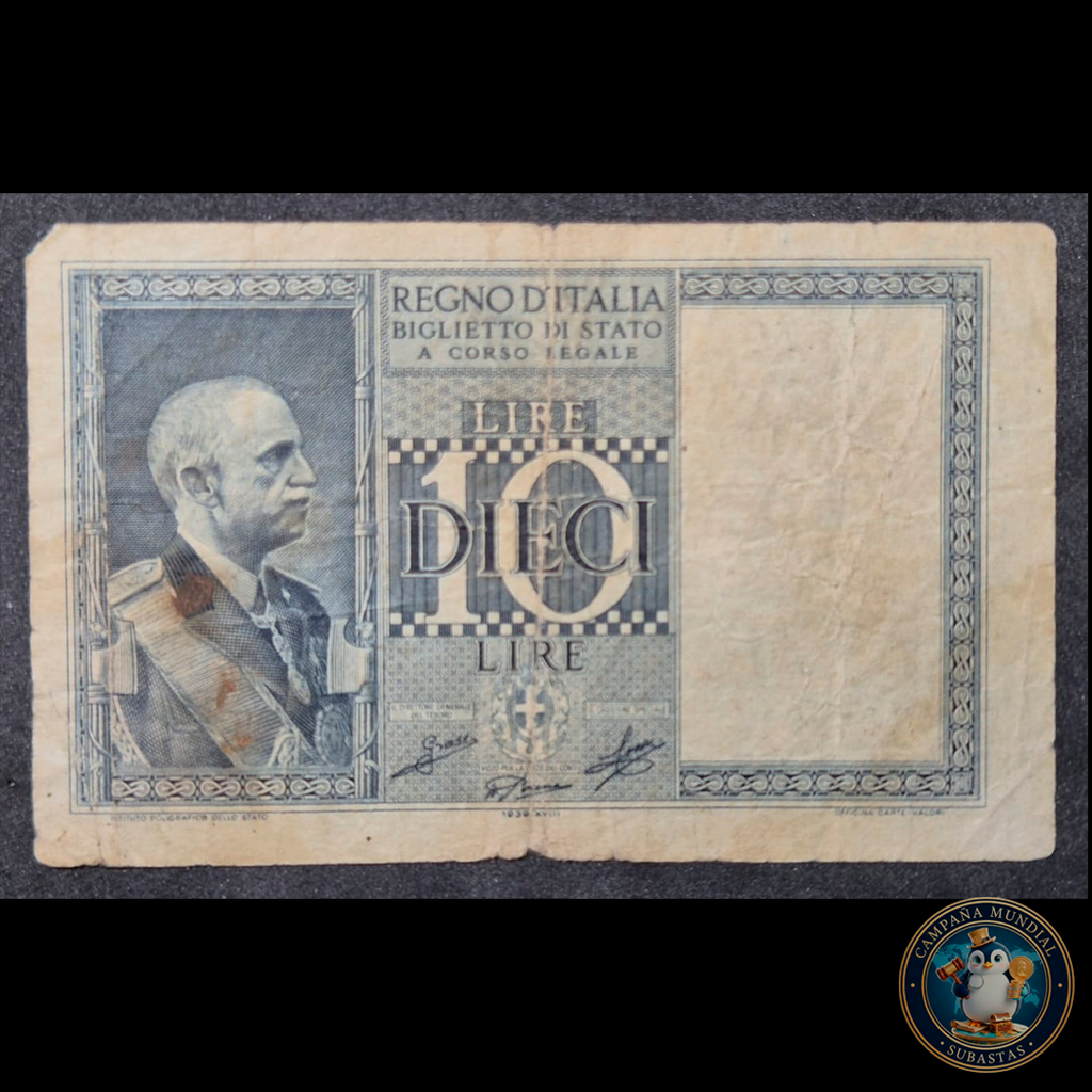 D467 .- BILLETE DE DIEZ(10) LIRA FECHADA: 18 DE JUNIO DE 1935. F  ITALIA