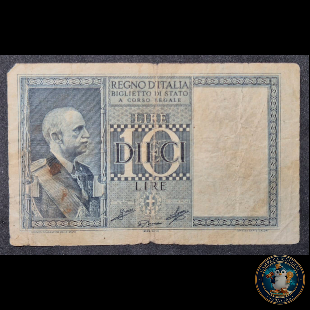 D467 .- BILLETE DE DIEZ(10) LIRA FECHADA: 18 DE JUNIO DE 1935. F  ITALIA