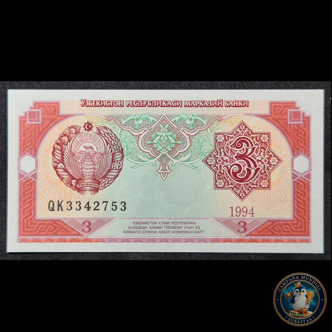 D470 BILLETE DE TRES(39) SUM DE UZBEKISTÁN.  UNC   UZBEKISTÁN