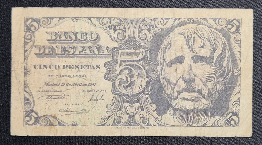 D484 .- BILLETE DE 5 PESETAS FECHADO: 12 DE ABRIL DE 1947.  VF   ESPAÑA