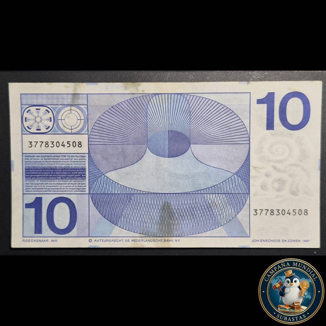 D828 .- BILLETE DE 10 FLORINES (GULDEN) NEERLANDESES.  XF-   PAISES BAJOS