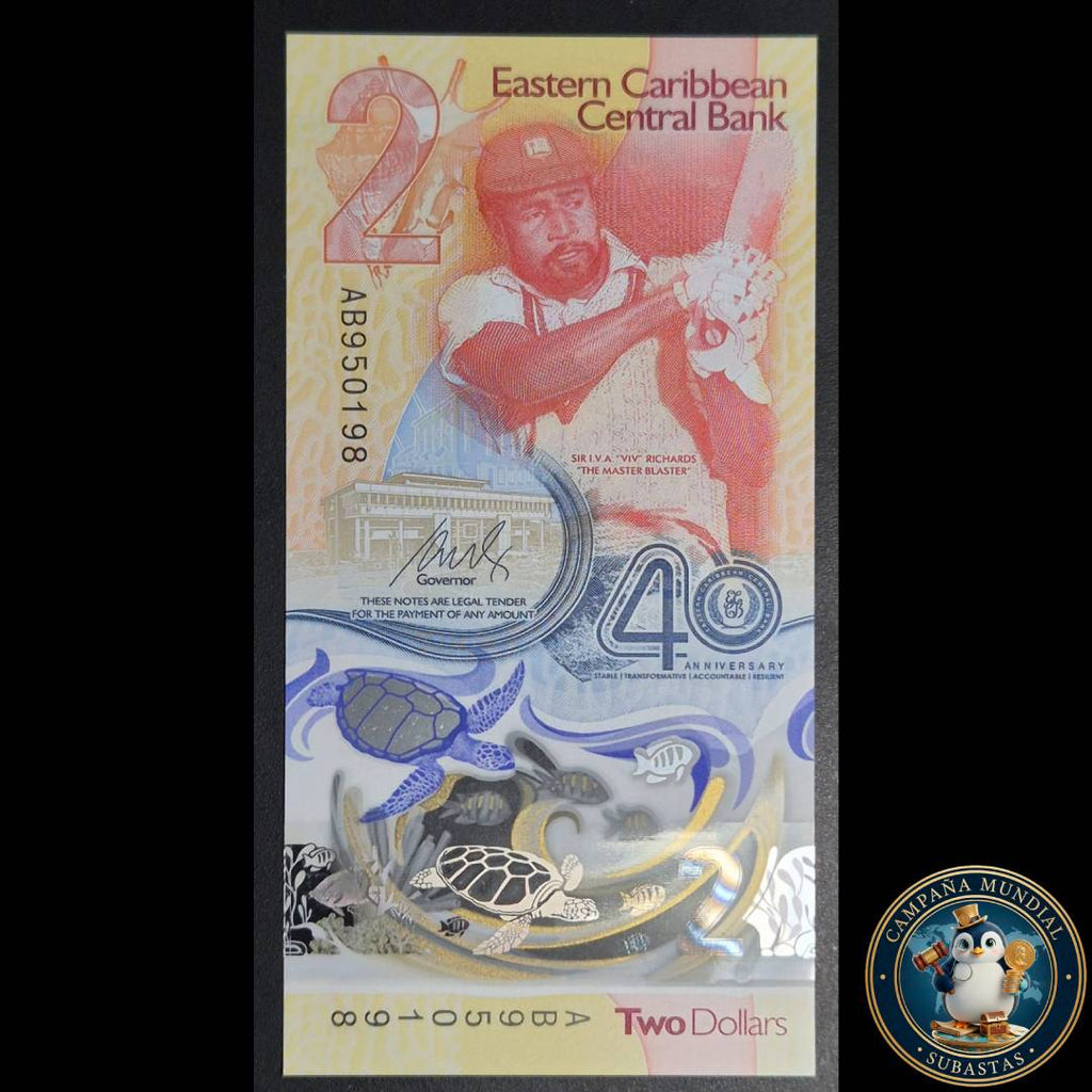 D830 .- BILLETE DE 2 DOLARES DE LAS ISLAS DE CARIBE DEL ESTE.  UNC    ISLAS DEL CARIBE OCCIDENTAL
