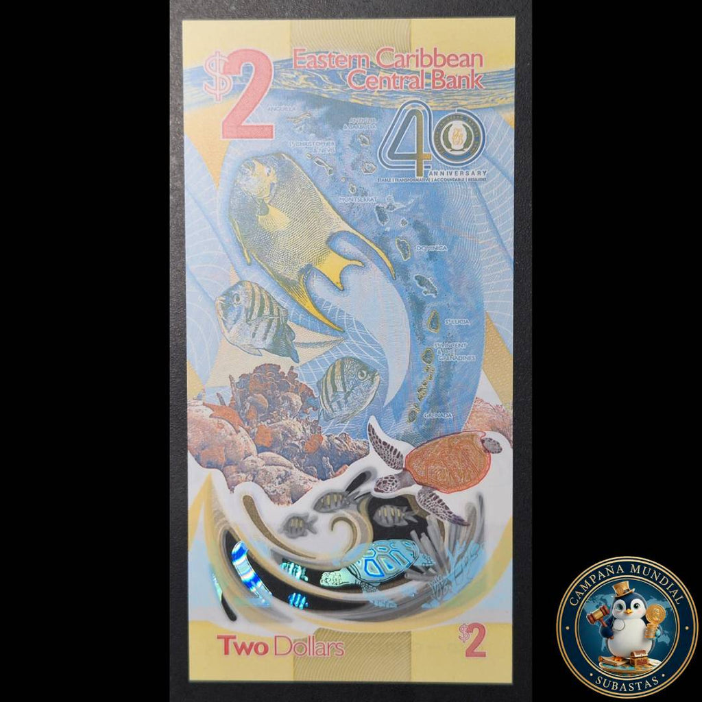 D830 .- BILLETE DE 2 DOLARES DE LAS ISLAS DE CARIBE DEL ESTE.  UNC    ISLAS DEL CARIBE OCCIDENTAL