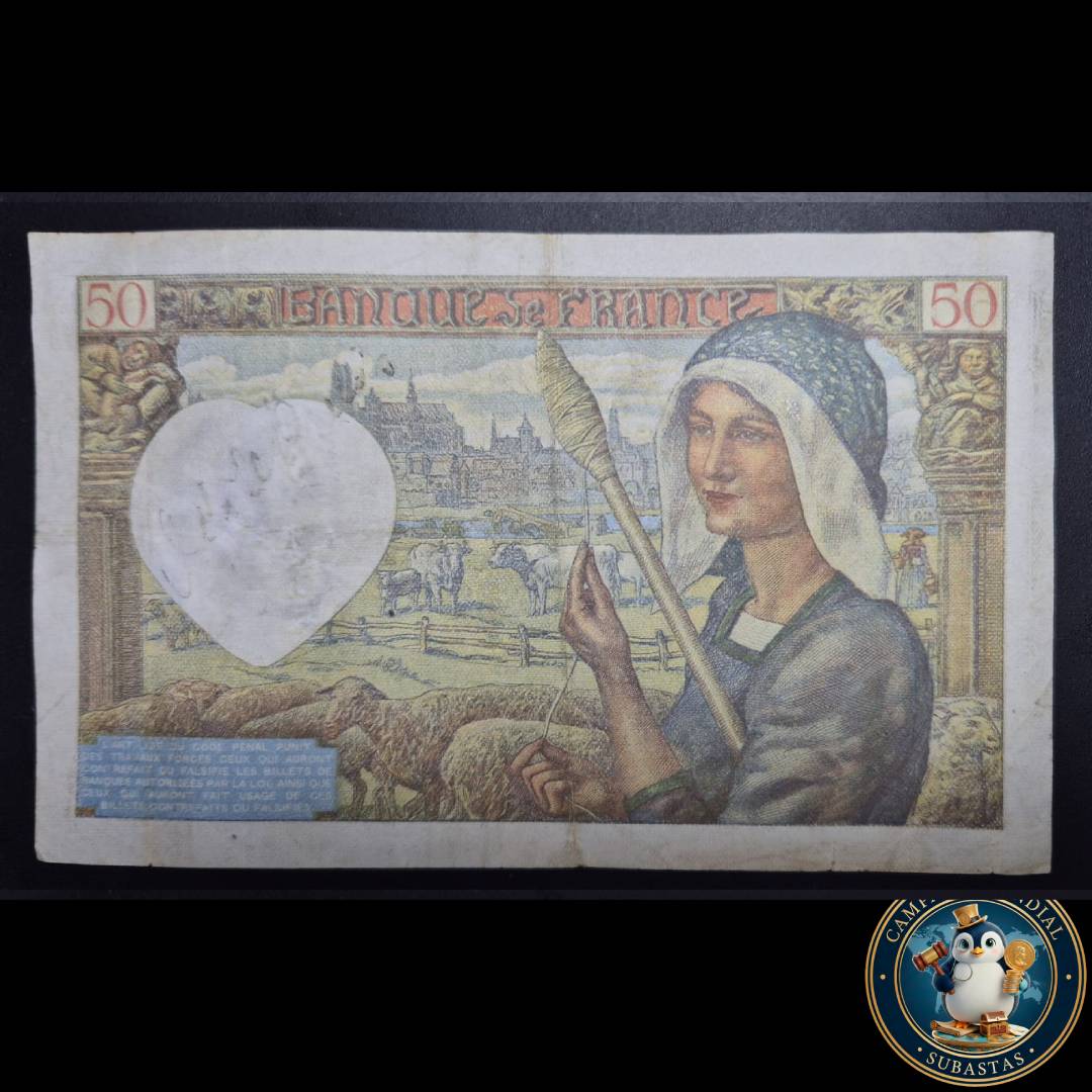 D832 .- BILLETE DE 50 FRANCOS FRANCESES FECHADO 13-3-1941 (EMITIDO DURANTE LA 2da GUERRA MUNDIAL)  VF-     FRANCIA