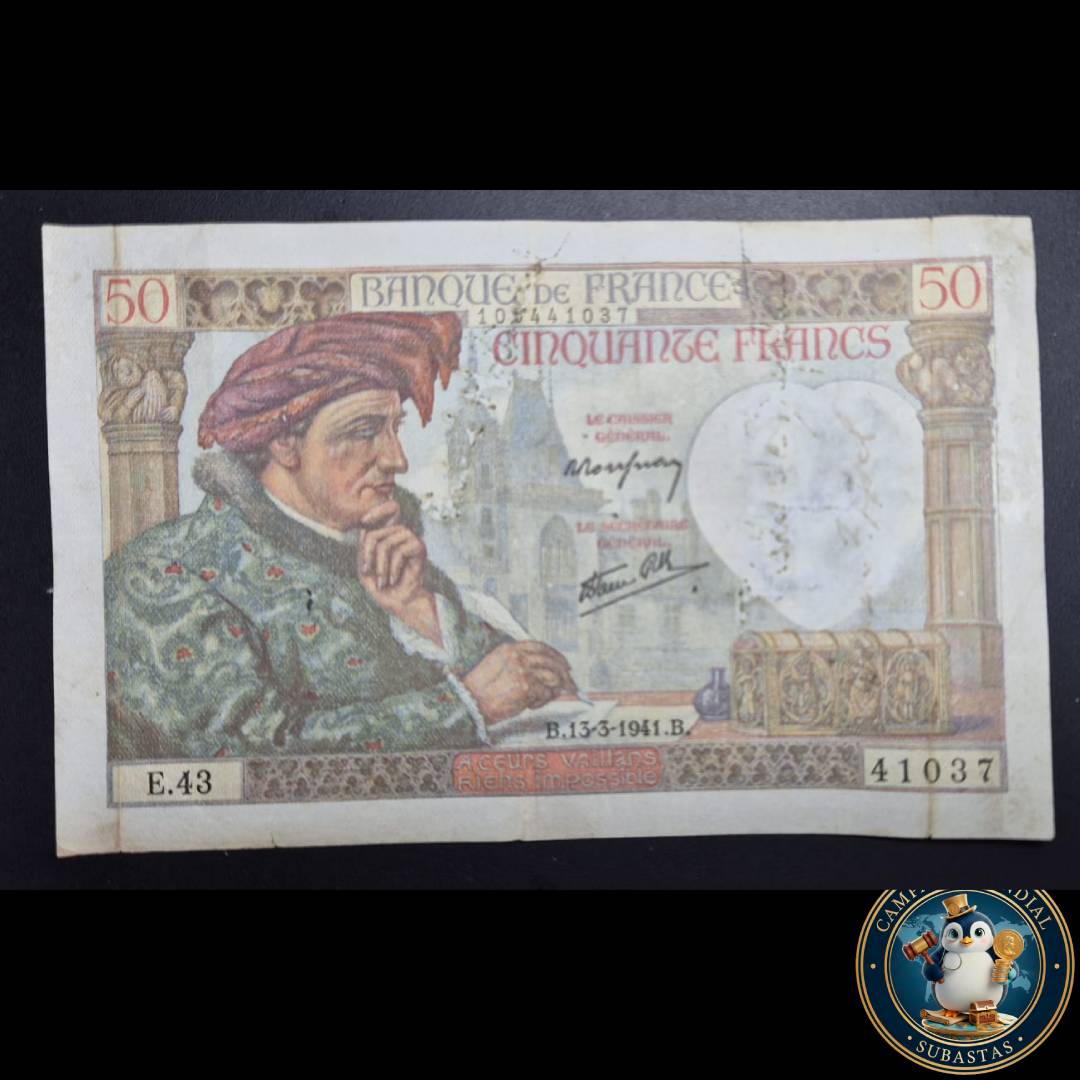 D832 .- BILLETE DE 50 FRANCOS FRANCESES FECHADO 13-3-1941 (EMITIDO DURANTE LA 2da GUERRA MUNDIAL)  VF-     FRANCIA