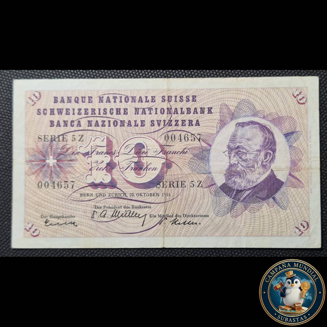 D836 .- BILLETE DE 10 FRANCOS SUIZOS  FECHADO: 20 DE OCTUBRE DE 1955. VF   SUIZA