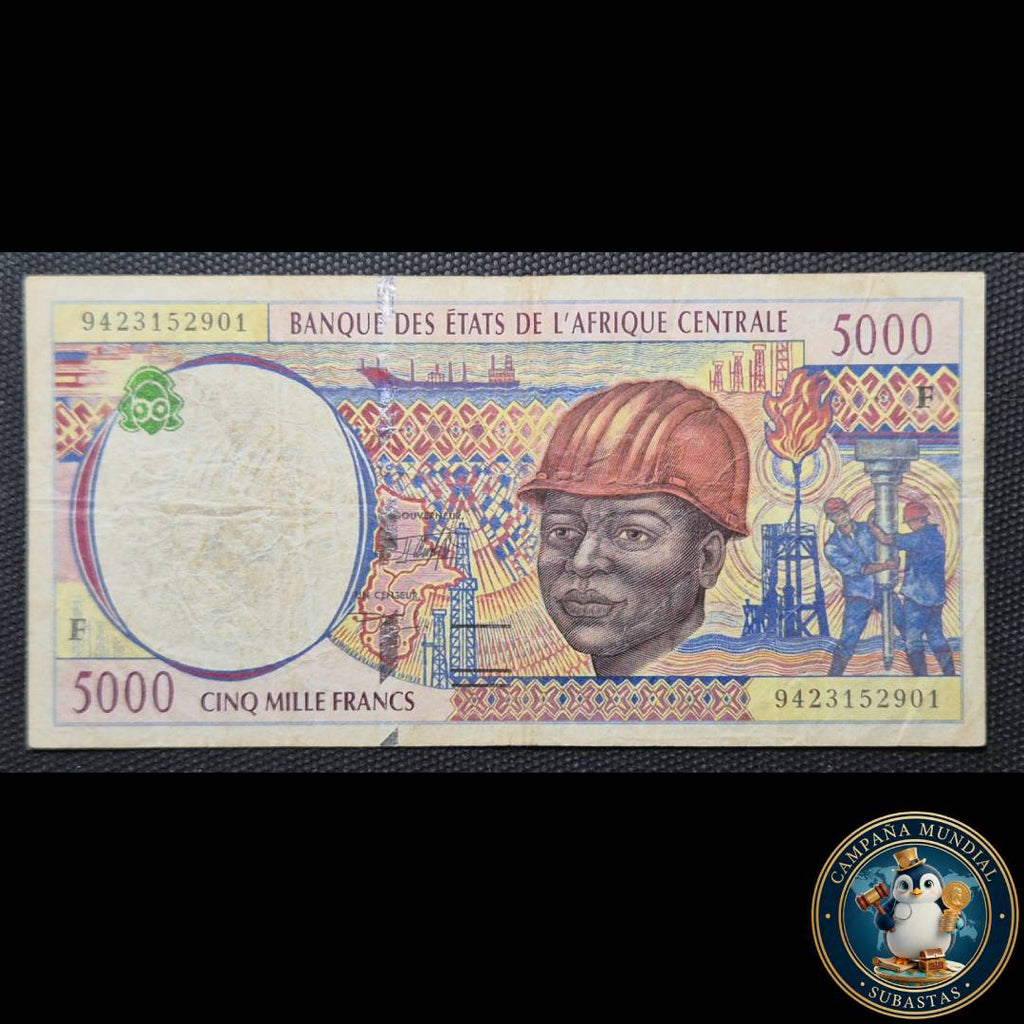 D839 .- BILLETE 5000 FRANCOS DE  AFRICA CENTRAL (REPUBLICA CENTRO AFRICANA) LETRA "F"  VF+     REP. CENTO AFRICANA