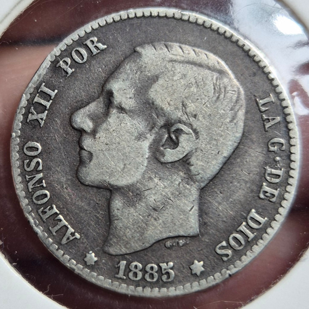 B633 .- MONEDA ESPAÑOLA DE  UNA PESETA  PLATA 0,835   REY ALFONSO XII     AÑO: 1885    ESPAÑA
