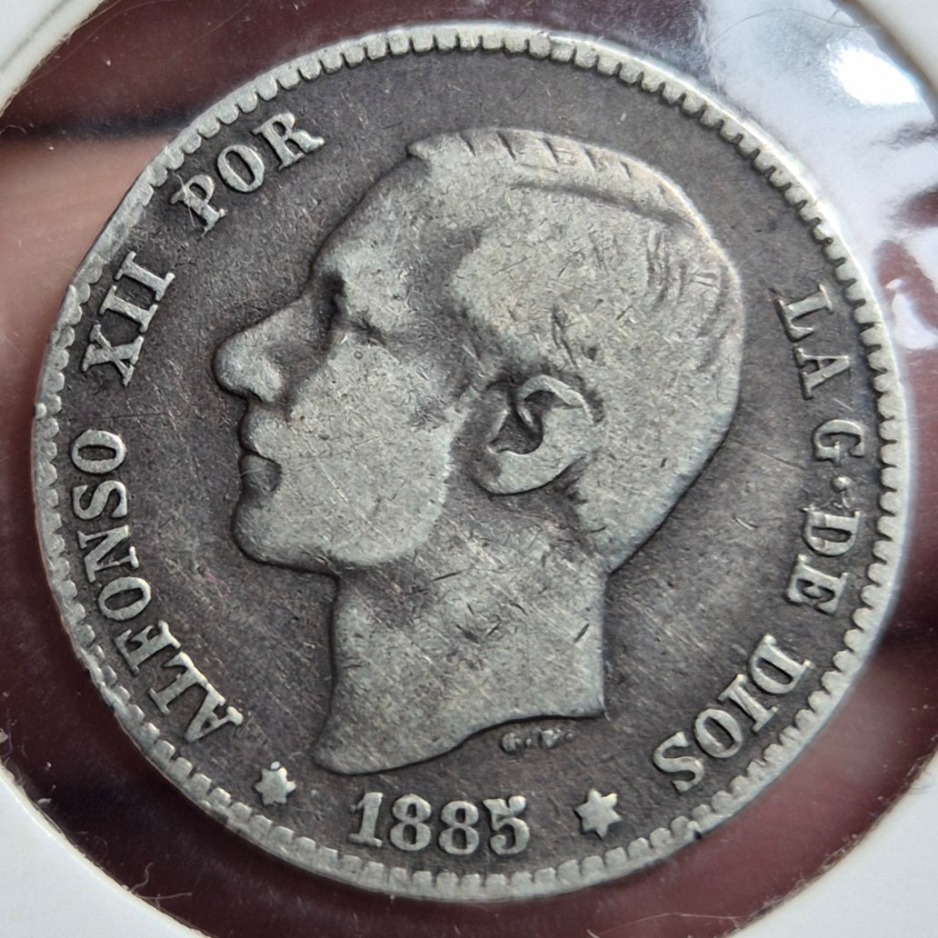 B633 .- MONEDA ESPAÑOLA DE  UNA PESETA  PLATA 0,835   REY ALFONSO XII     AÑO: 1885    ESPAÑA