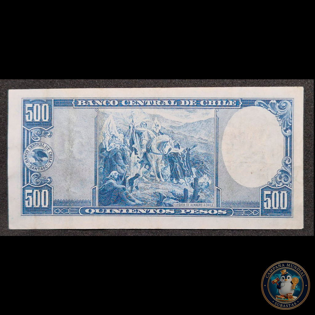 C300 .- BILLETE 500 PESOS AZUL    FIRMAS: MASCHKE-HERRERA   XF-     CHILE